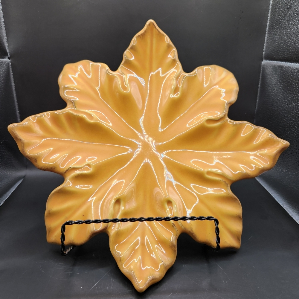 Skyros Designs Portugal Gold/Yellow Fall/Autumn Leaf Platter Hand Painted